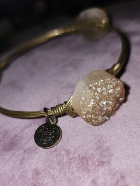 Geode Tan Stone Bangle Bracelet Bourbon and Bowties Wire Wrapped Handmade